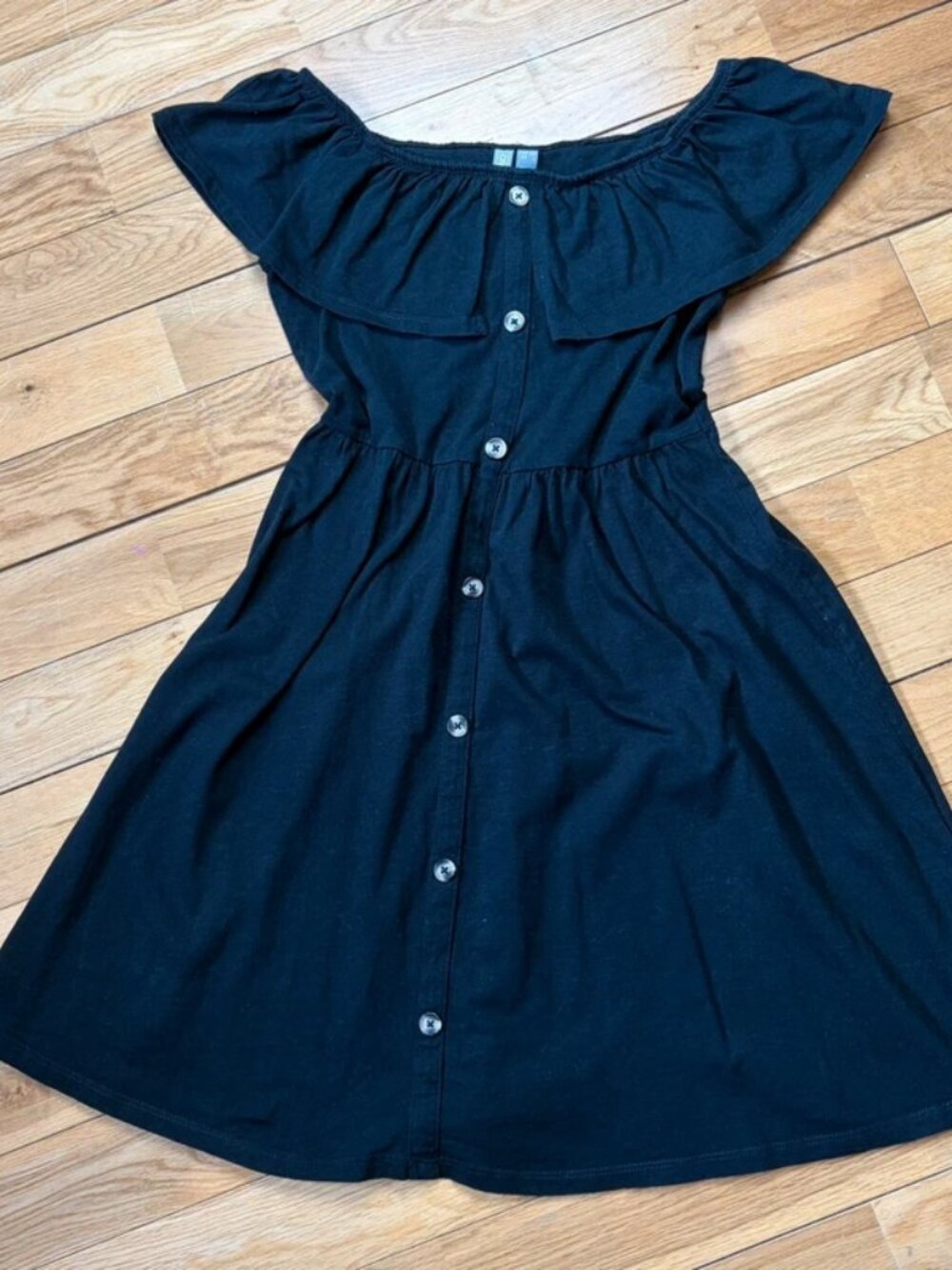 ASOS Black Bardot Ruffle Button Front Skater Dress  10 Summer Mini
